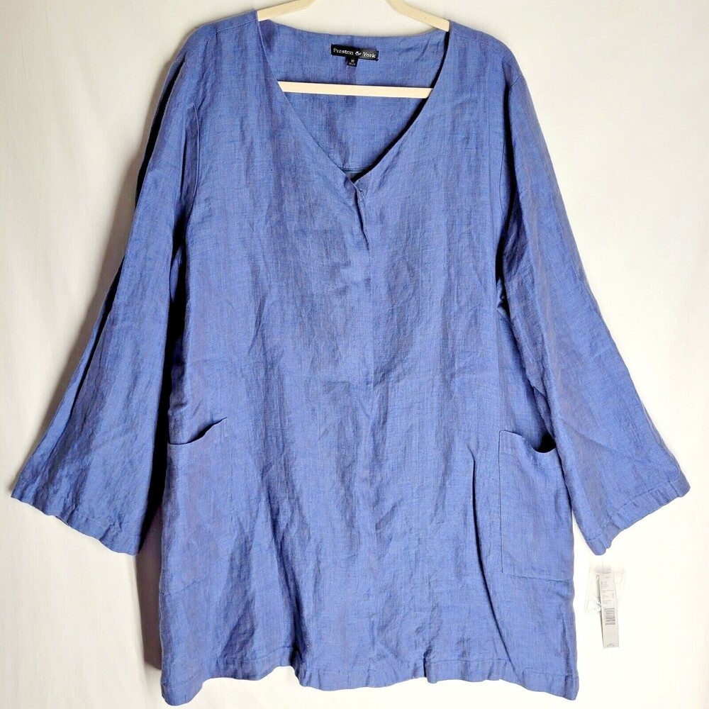 NWT Preston & York Ladies Cardigan Linen Dark Heritage Blue One Snap Buttons 18